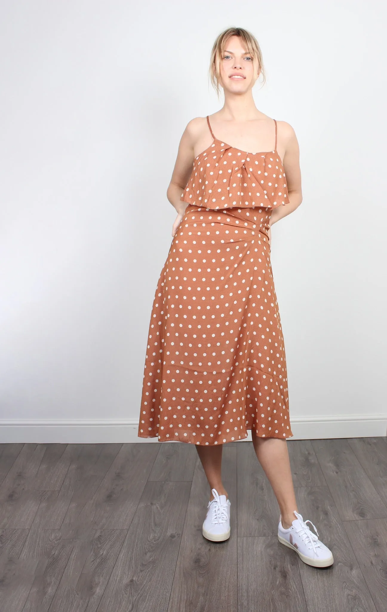 Essentiel Antwerp Baha asymmetric cinnamon dress