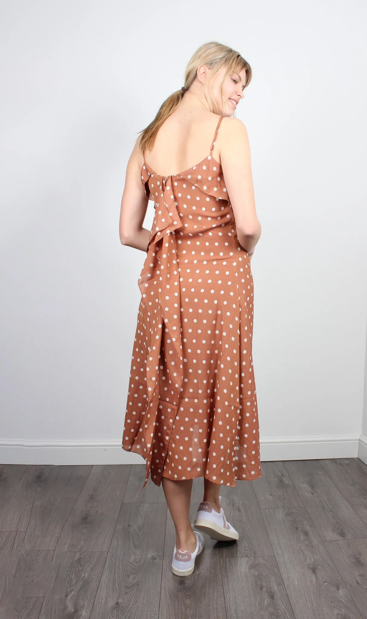Essentiel Antwerp Baha asymmetric cinnamon dress