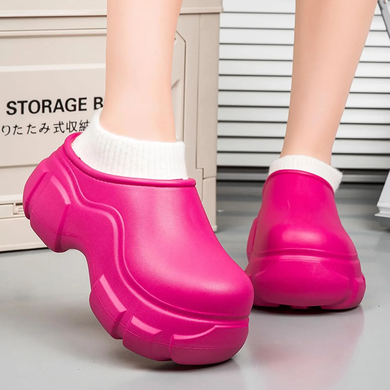 FLIOZY Womens Fur Lined Clogs Winter Warm Platform House Slippers Garden Shoes Indoor Outdoor Waterproof Rain Boots