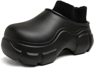 FLIOZY Womens Fur Lined Clogs Winter Warm Platform House Slippers Garden Shoes Indoor Outdoor Waterproof Rain Boots