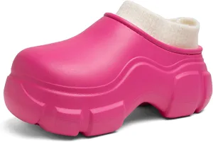 FLIOZY Womens Fur Lined Clogs Winter Warm Platform House Slippers Garden Shoes Indoor Outdoor Waterproof Rain Boots