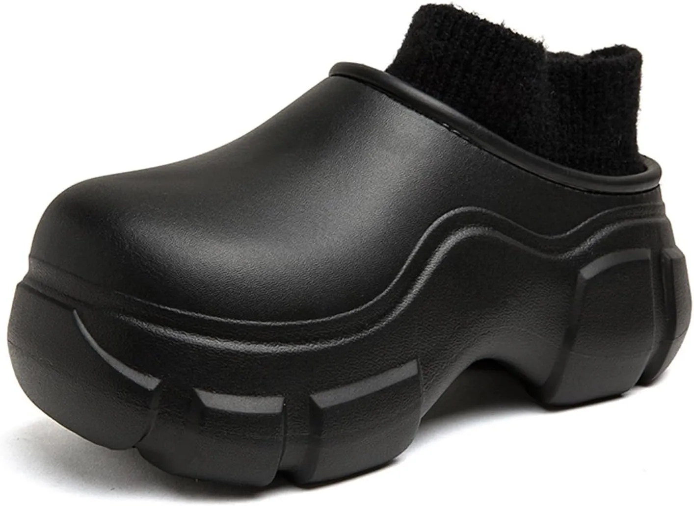 FLIOZY Womens Fur Lined Clogs Winter Warm Platform House Slippers Garden Shoes Indoor Outdoor Waterproof Rain Boots