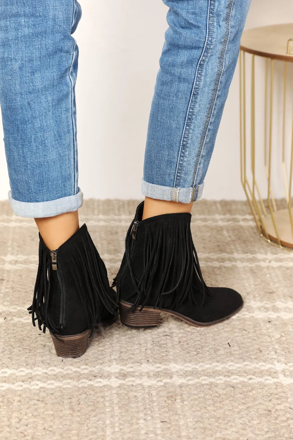 Fringe Cowboy Western Ankle Boots in Black