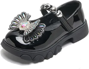 Girls Dress Shoes Party Wedding Mary Jane Shoes with Rhinestones Butterfly Princess Shoes for Toddler Little Big Kids