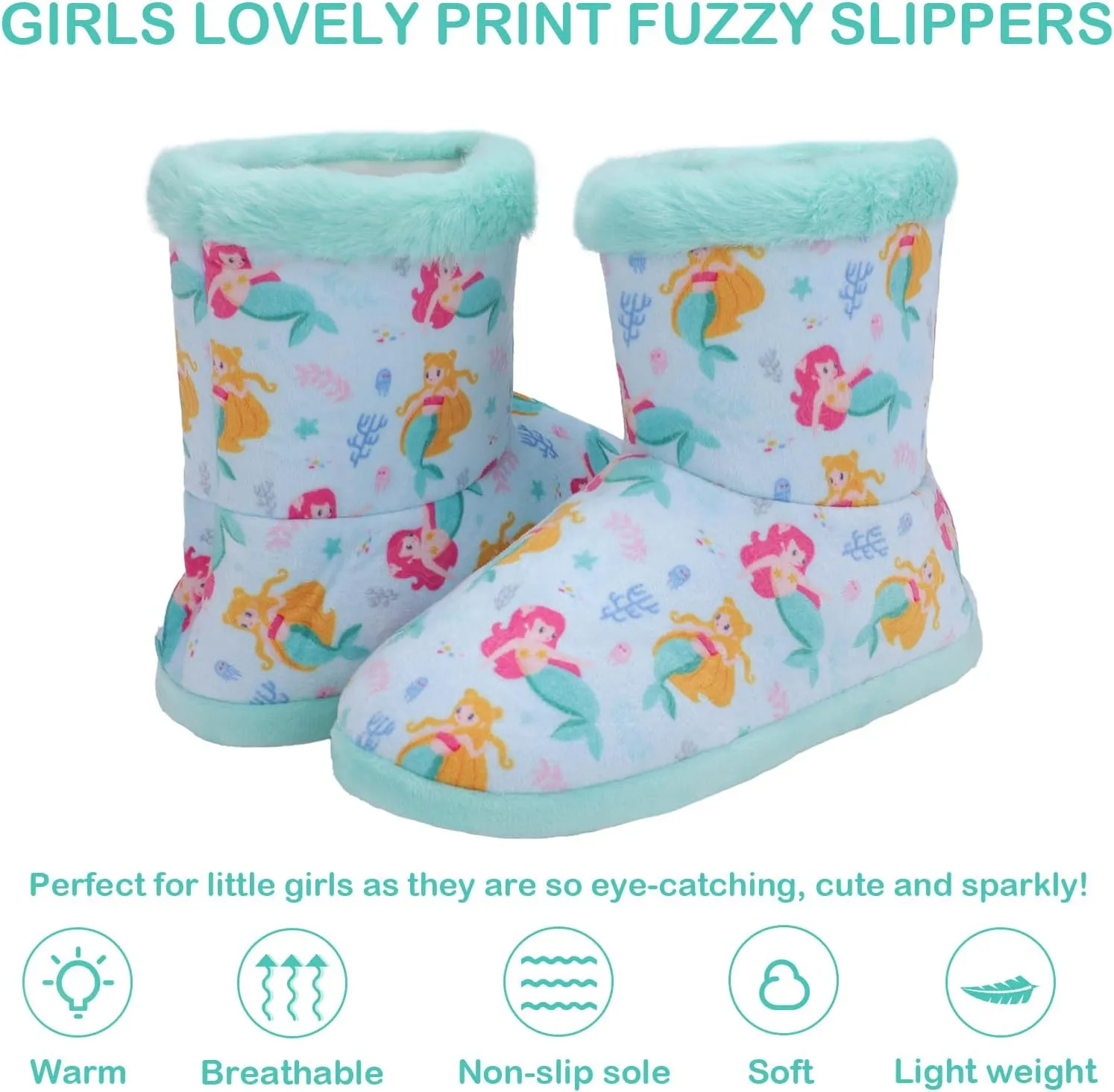 Girls Fuzzy Warm Soft Boot Slipper Non-Slip House Shoes Outdoor Indoor Winter Cozy Warm Kids Slipper