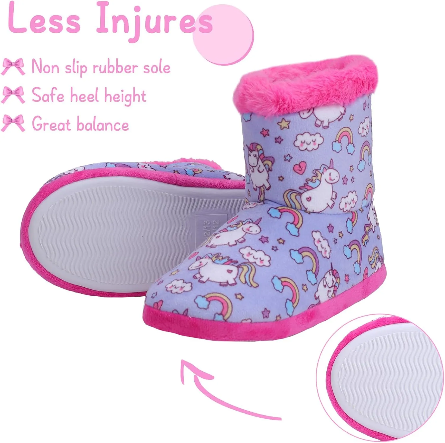 Girls Fuzzy Warm Soft Boot Slipper Non-Slip House Shoes Outdoor Indoor Winter Cozy Warm Kids Slipper
