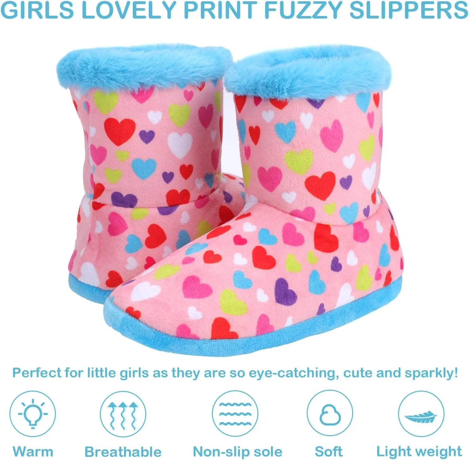Girls Fuzzy Warm Soft Boot Slipper Non-Slip House Shoes Outdoor Indoor Winter Cozy Warm Kids Slipper