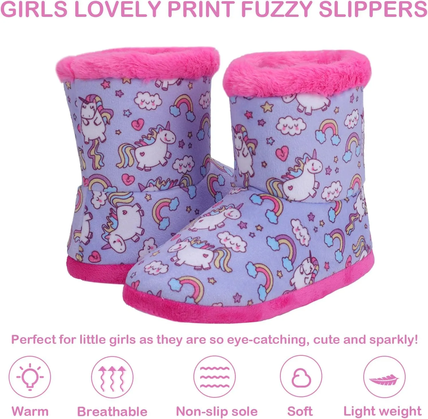 Girls Fuzzy Warm Soft Boot Slipper Non-Slip House Shoes Outdoor Indoor Winter Cozy Warm Kids Slipper