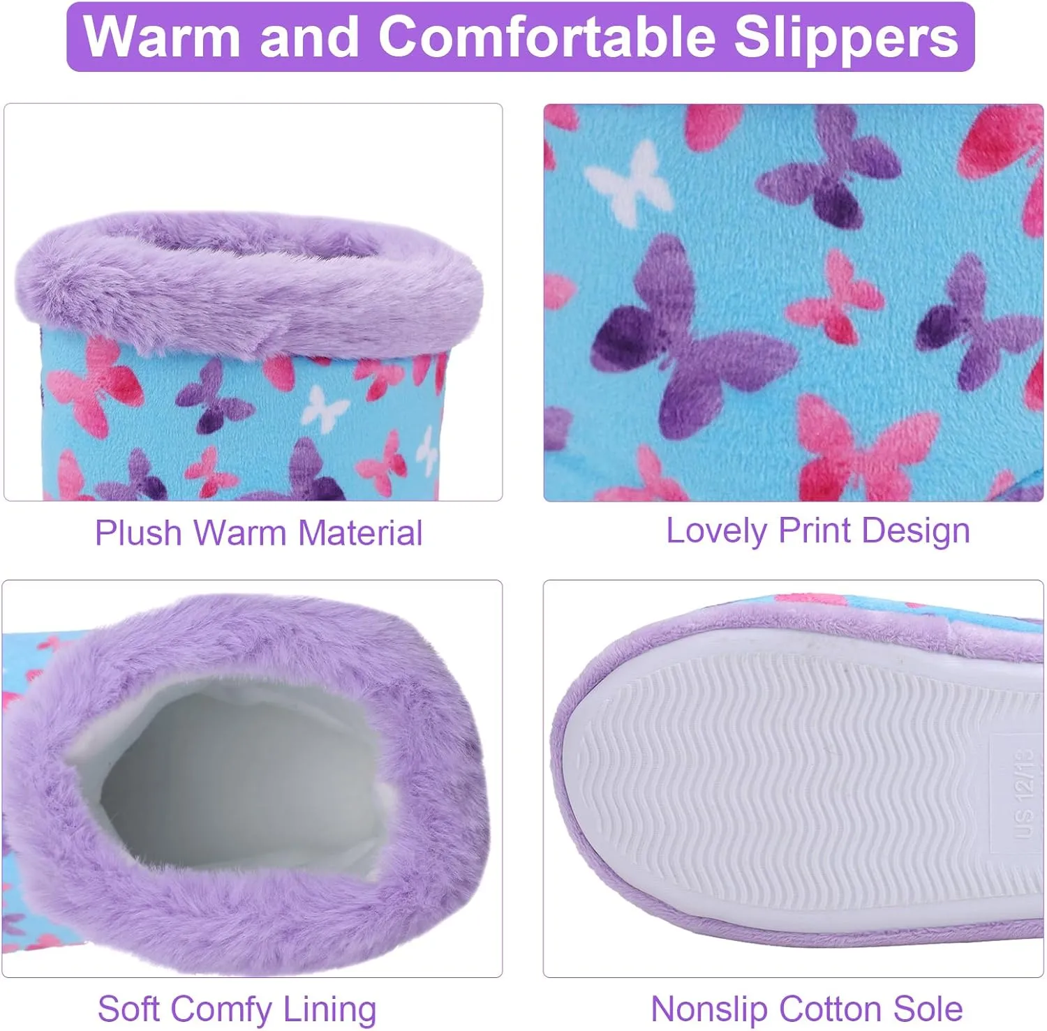 Girls Fuzzy Warm Soft Boot Slipper Non-Slip House Shoes Outdoor Indoor Winter Cozy Warm Kids Slipper