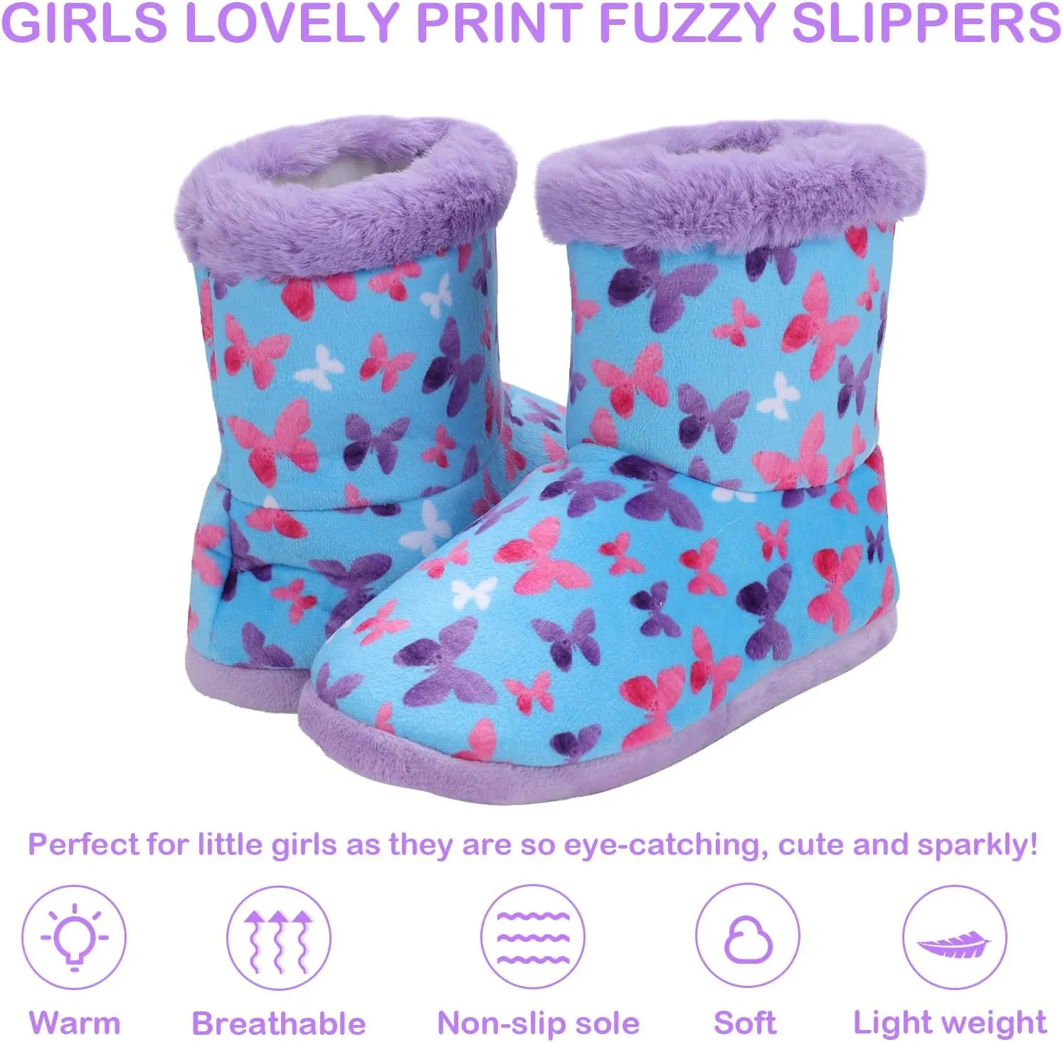Girls Fuzzy Warm Soft Boot Slipper Non-Slip House Shoes Outdoor Indoor Winter Cozy Warm Kids Slipper