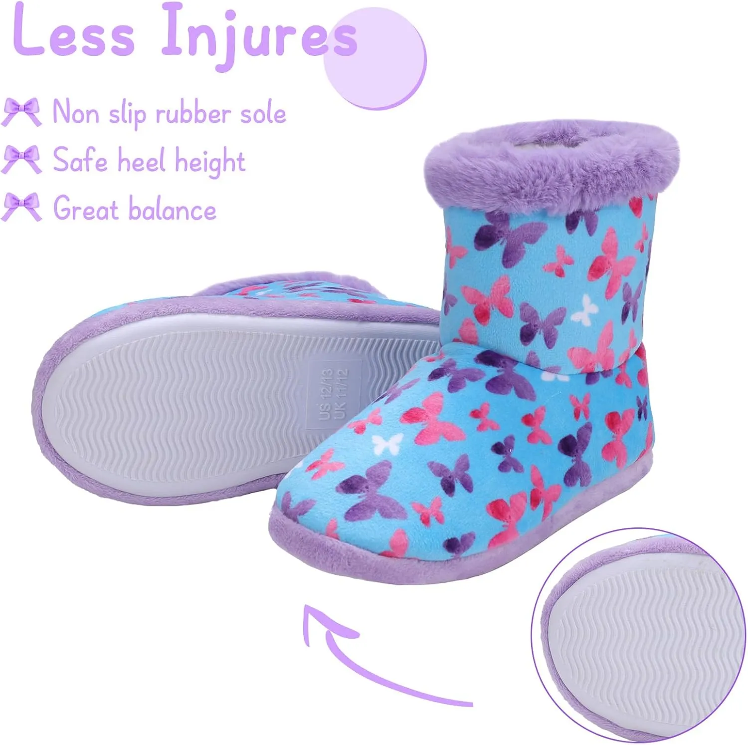 Girls Fuzzy Warm Soft Boot Slipper Non-Slip House Shoes Outdoor Indoor Winter Cozy Warm Kids Slipper