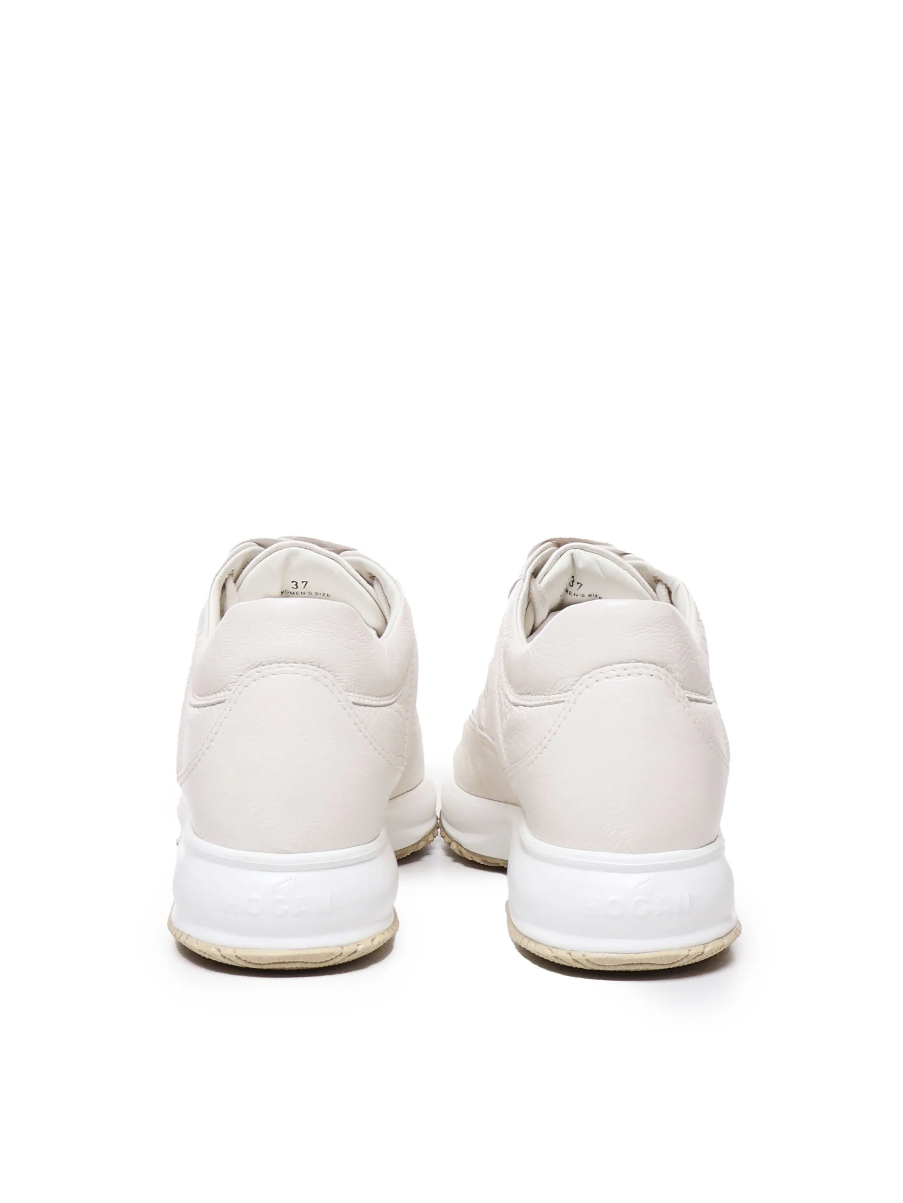 Ivory Textured Leather Sneakers