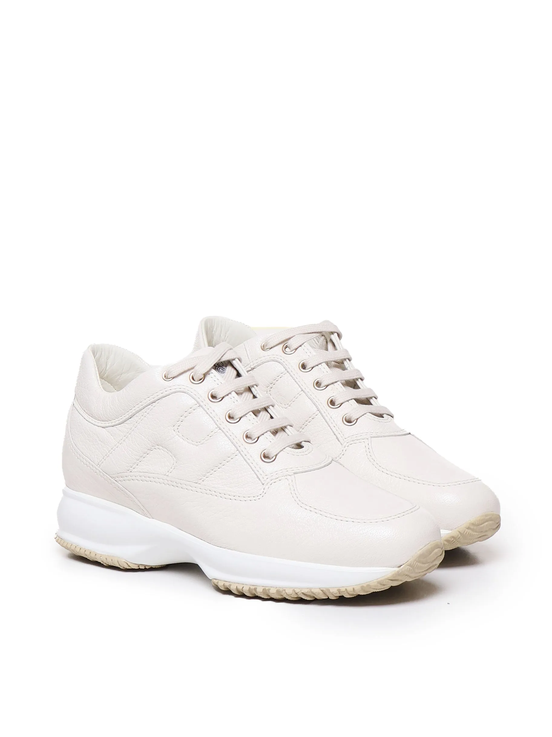 Ivory Textured Leather Sneakers