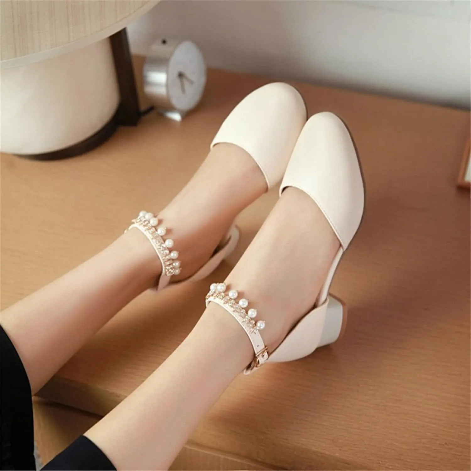 Kids Flower Girls Dress Shoes Closed Toe Chunky High Heels Mary Jane Ankle Strap Wedding Party Princess Shoes