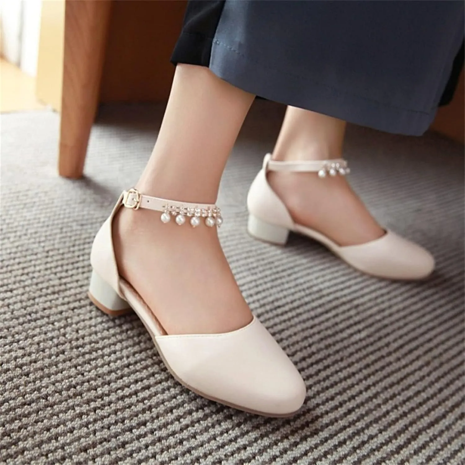 Kids Flower Girls Dress Shoes Closed Toe Chunky High Heels Mary Jane Ankle Strap Wedding Party Princess Shoes