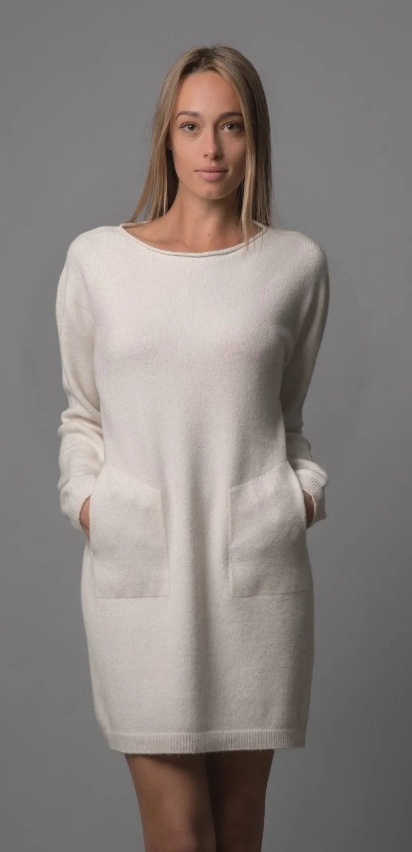 Ladies GREY Italian Made Boat Neck Dress With Pockets - One Size 8 - 20