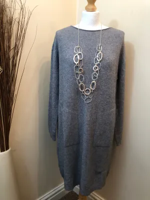 Ladies GREY Italian Made Boat Neck Dress With Pockets - One Size 8 - 20