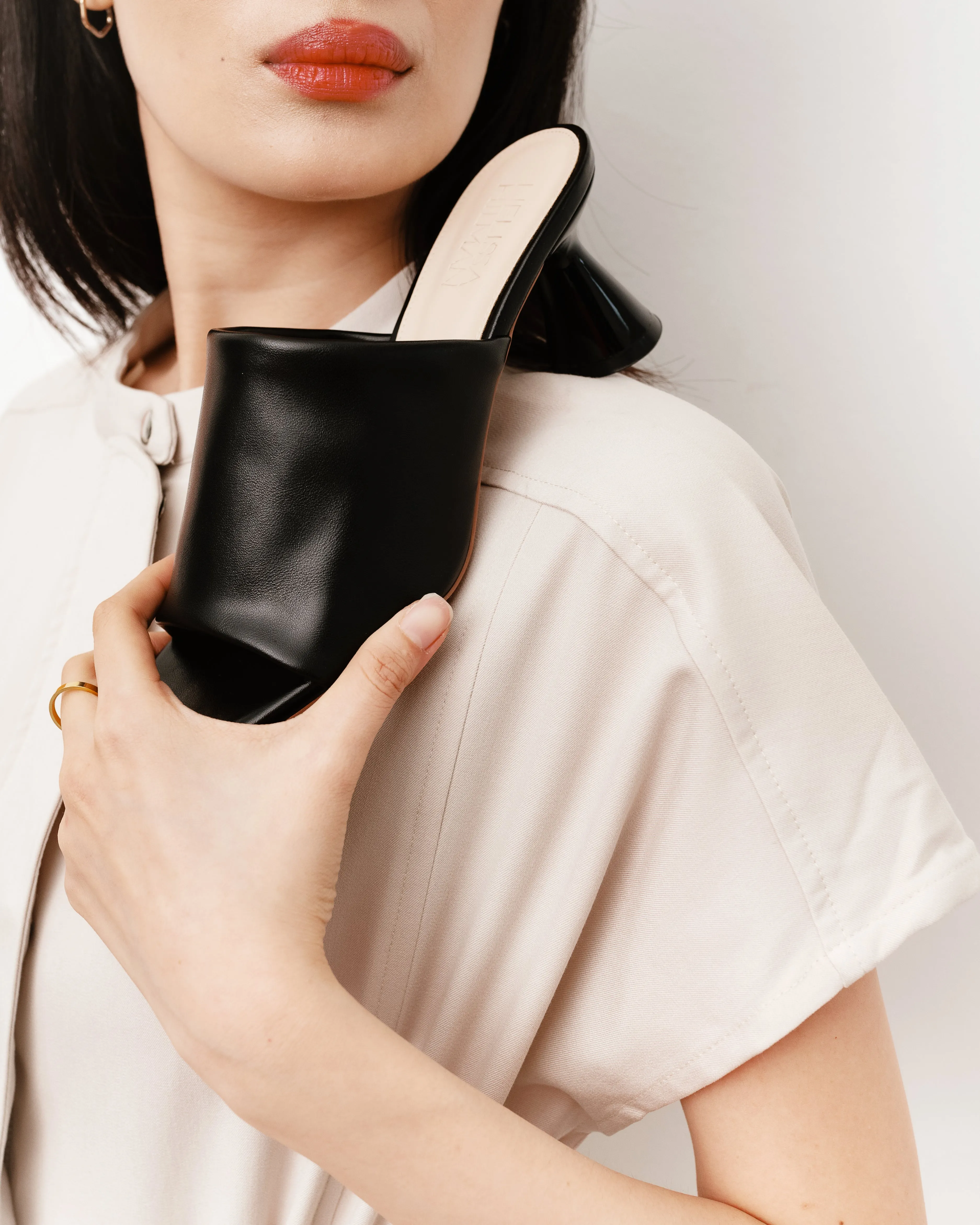 Lana Flared Heel Mules (Black)