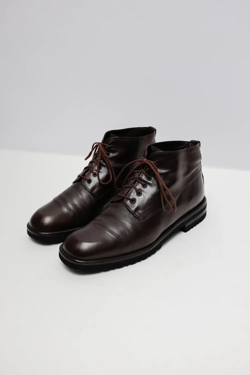 LEATHER BROWN ITALY LACE UP VINTAGE BOOTS 39