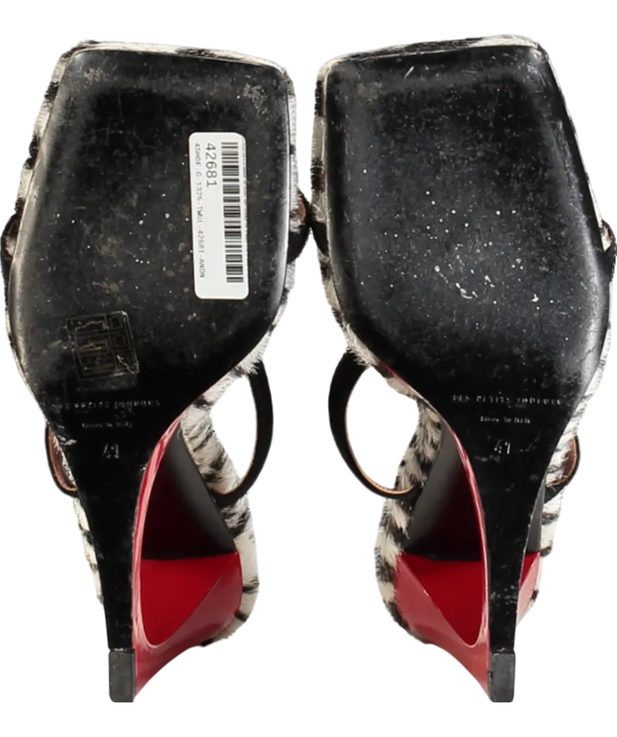 Les Petits Jouer Black Leather /calf Hair Heeled Lola Mules UK 8 EU 41 👠