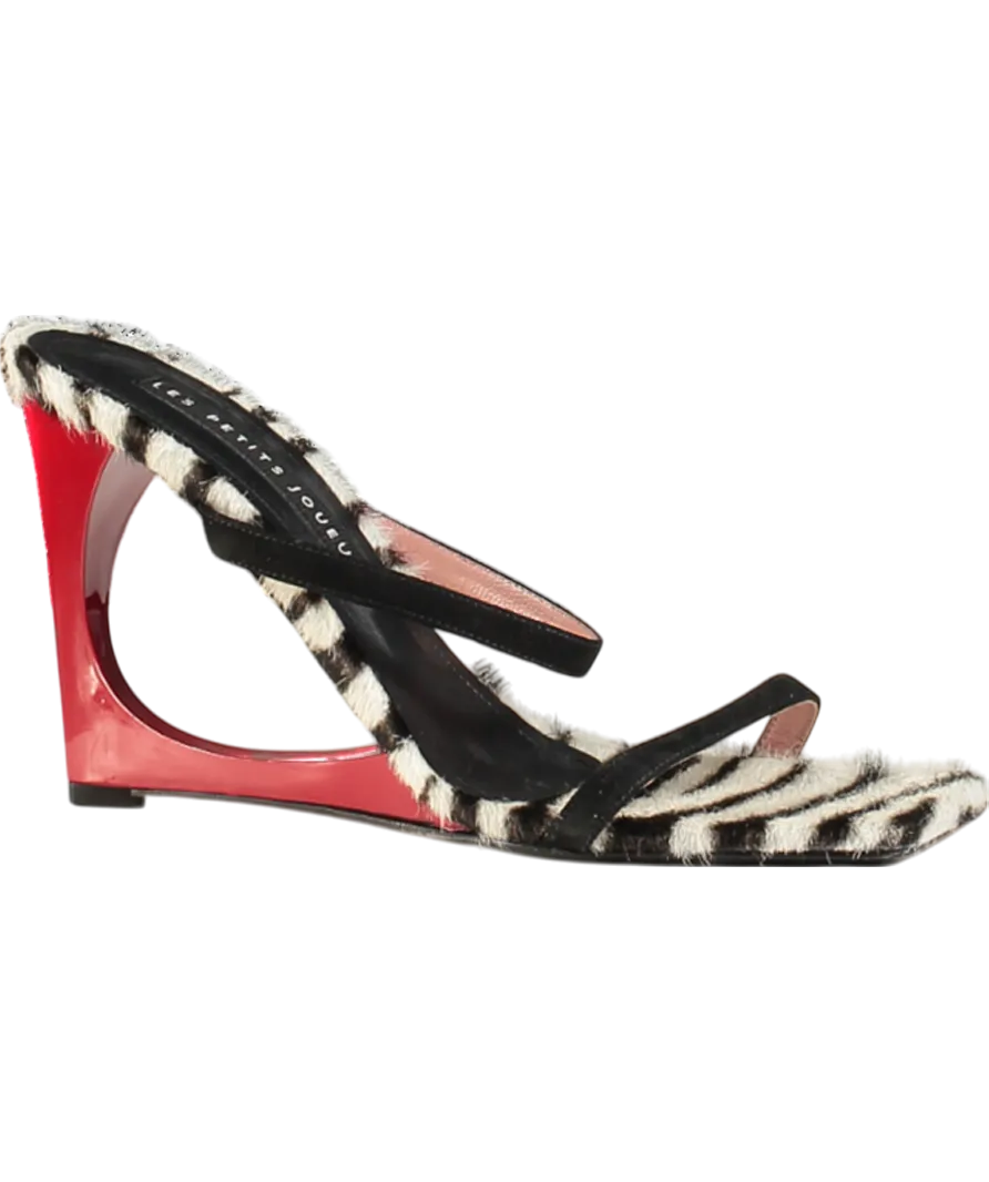 Les Petits Jouer Black Leather /calf Hair Heeled Lola Mules UK 8 EU 41 👠