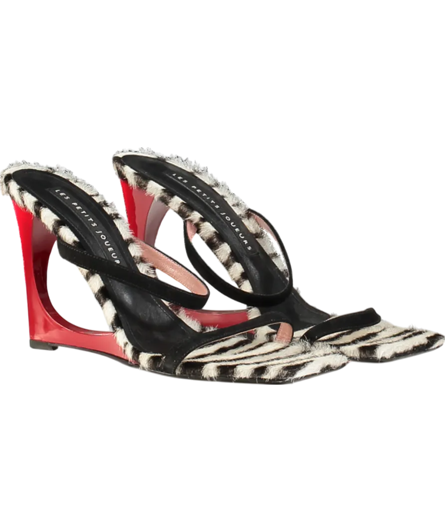 Les Petits Jouer Black Leather /calf Hair Heeled Lola Mules UK 8 EU 41 👠