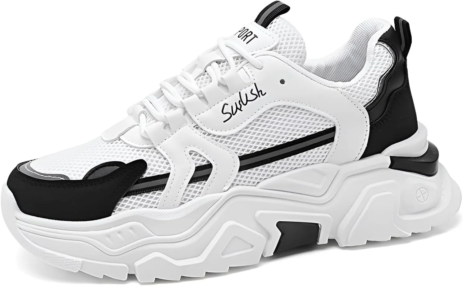 lilaBelle]Hidden Height Increase Men's Dad Shoes Summer Breathable Sneakers with Concealed Lift, Comfortable Casual Sports Shoes for Outdoor Walking, Fashion White Chunky Trainers (Mesh & Rubber)