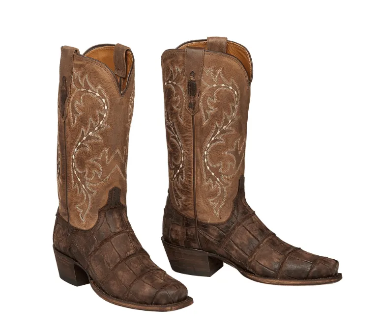 Lucchese Men's Burke Chocolate Distressed Giant Gator Western Boots M3195.74