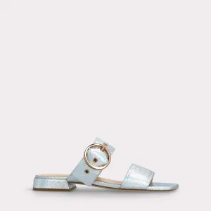 LUNA SILVER EMBOSSED LEATHER MULES