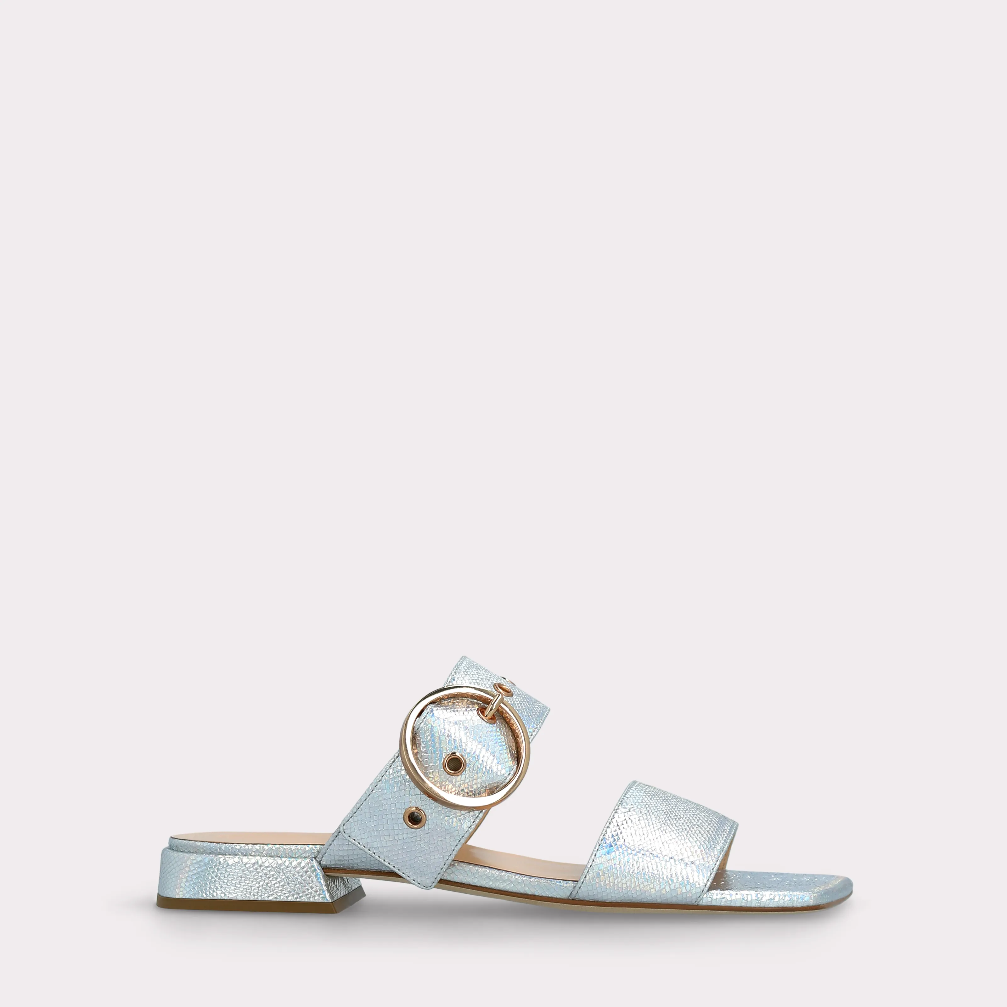 LUNA SILVER EMBOSSED LEATHER MULES