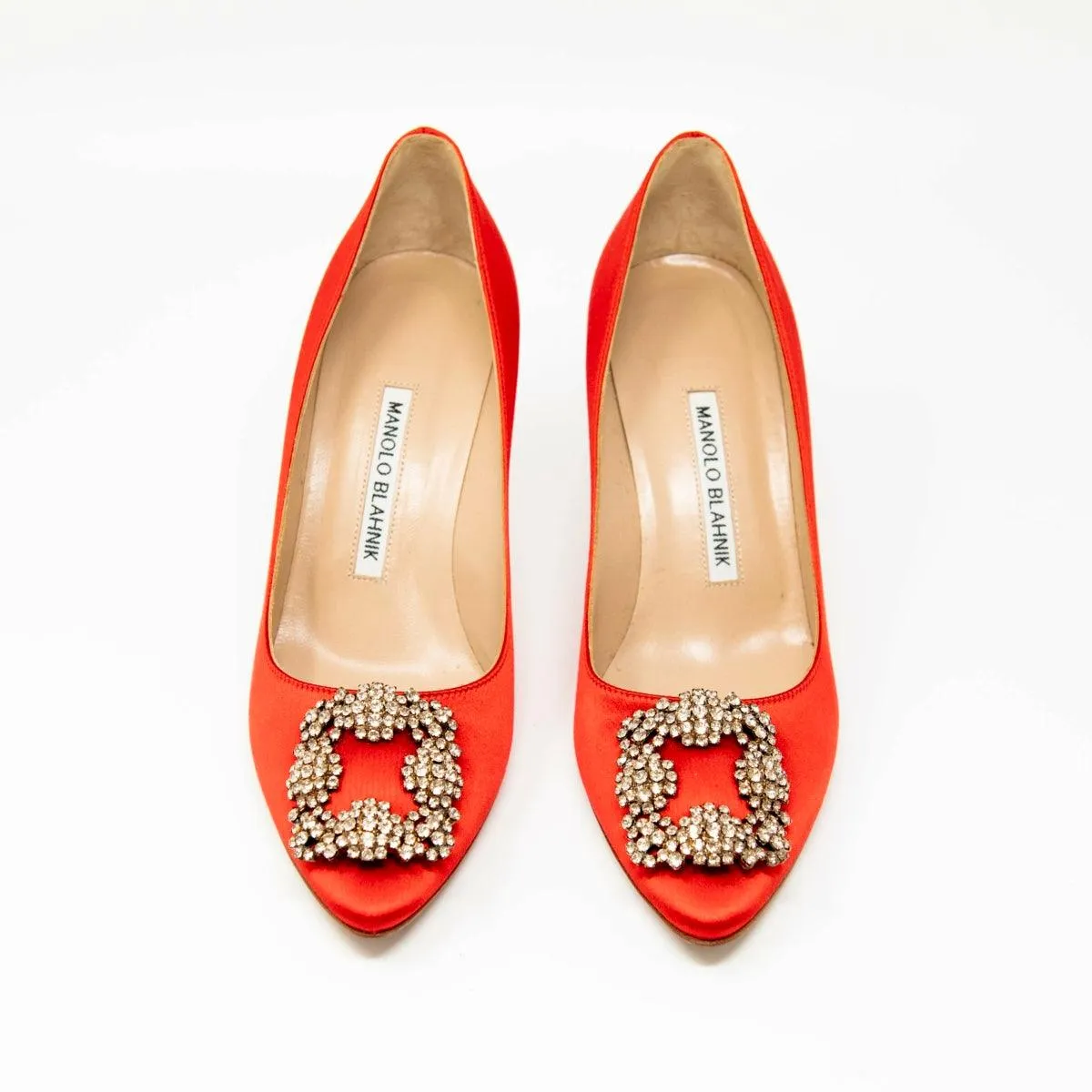 Manolo Blahnik Red Satin Hangisi Pumps 37
