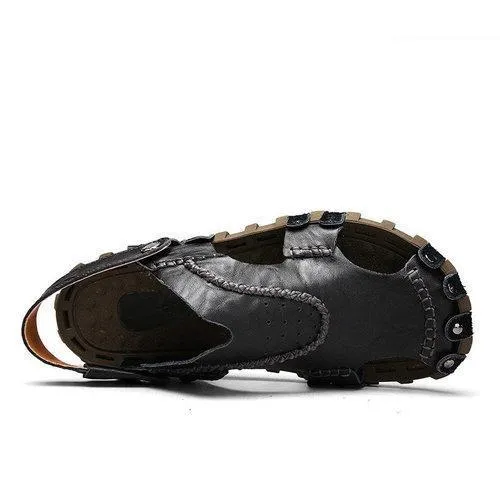 Men Genuine Leather Classic Gladiator Outdoor Fisherman Closed Toe Sandals