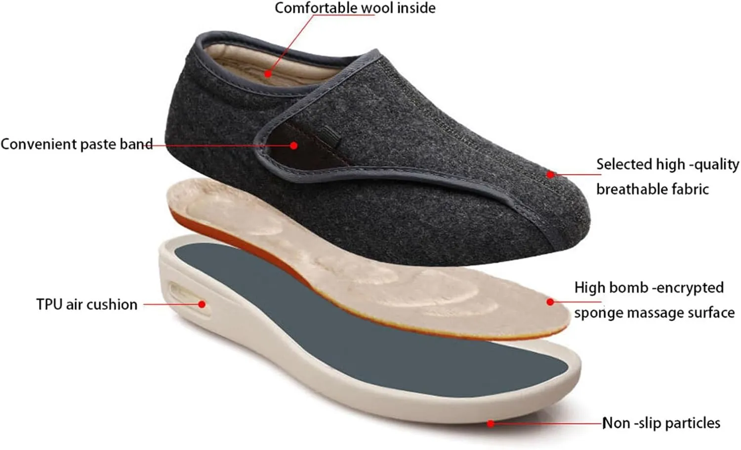Mens Extra Wide Fit Diabetic Shoes, Mens Warm Plush Fleece Swollen Feet Diabetic Orthopedic Shoes, Adjustable Closure Lightweight Non-Slip Sneaker, for Diabetic Edema