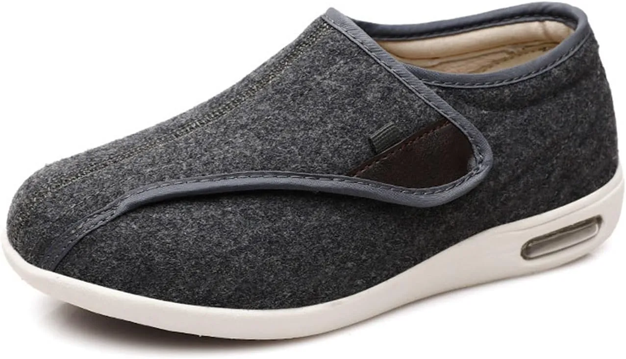 Mens Extra Wide Fit Diabetic Shoes, Mens Warm Plush Fleece Swollen Feet Diabetic Orthopedic Shoes, Adjustable Closure Lightweight Non-Slip Sneaker, for Diabetic Edema