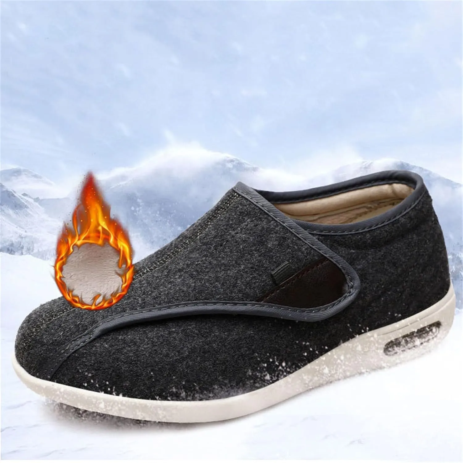 Mens Extra Wide Fit Diabetic Shoes, Mens Warm Plush Fleece Swollen Feet Diabetic Orthopedic Shoes, Adjustable Closure Lightweight Non-Slip Sneaker, for Diabetic Edema