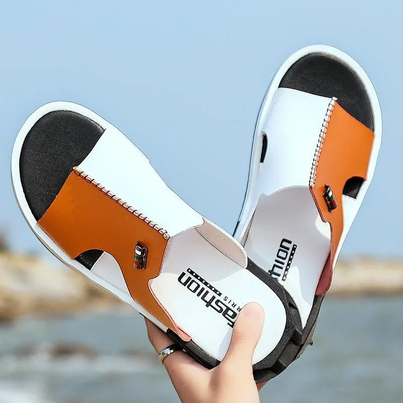 Men's Two Tone Faux Leather Sandals