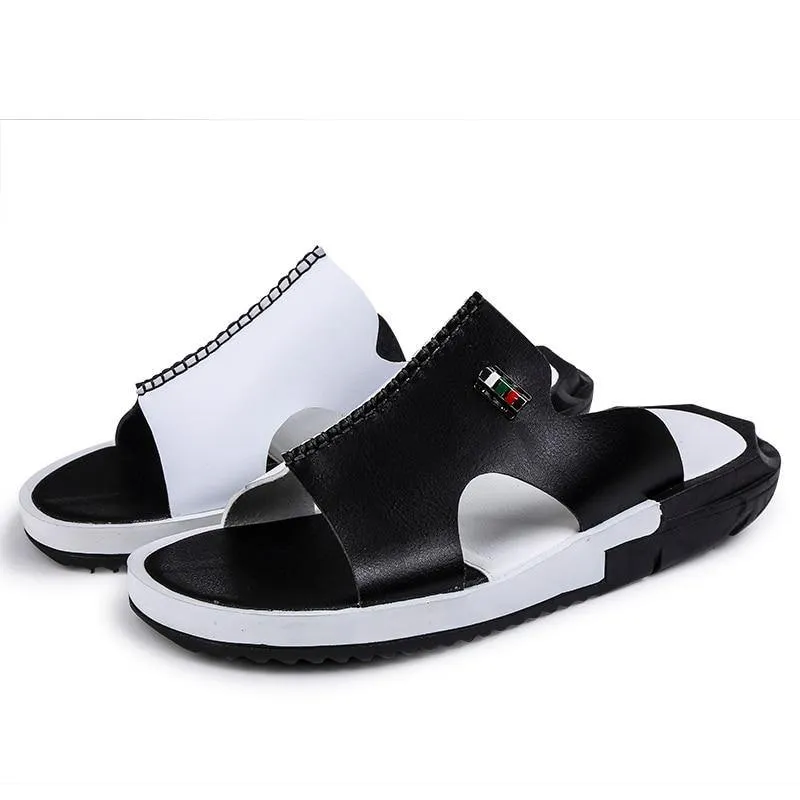 Men's Two Tone Faux Leather Sandals