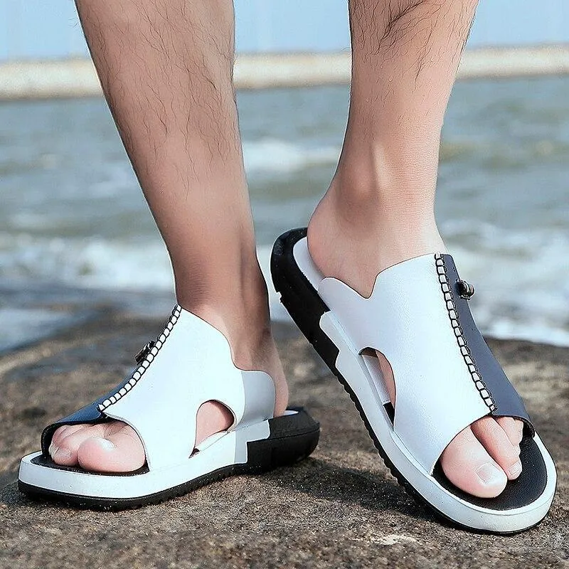 Men's Two Tone Faux Leather Sandals