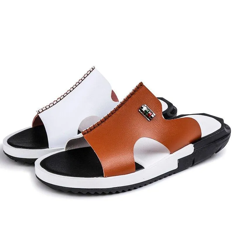 Men's Two Tone Faux Leather Sandals