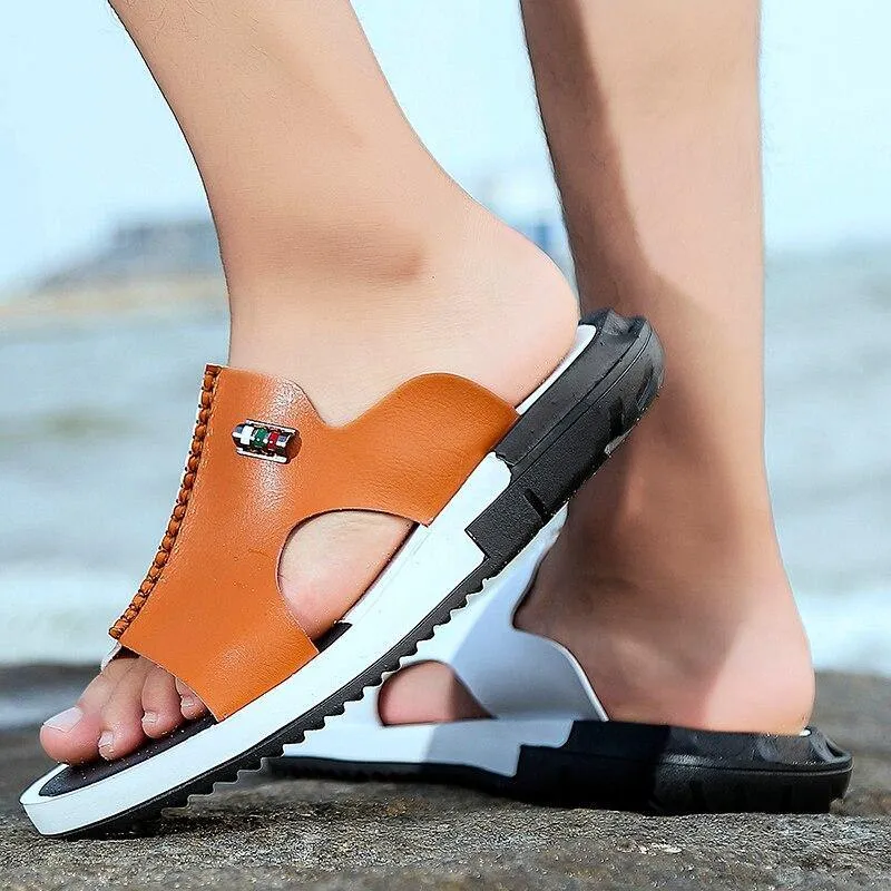Men's Two Tone Faux Leather Sandals