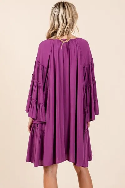 Mittoshop Frill Tie Neck Bell Sleeve Dress In Violet