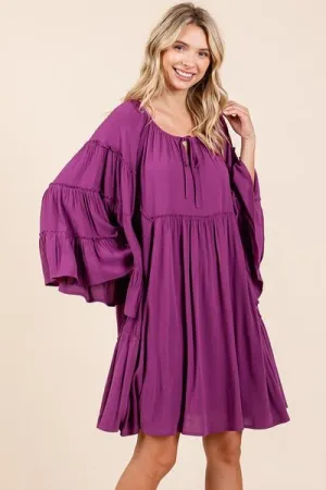 Mittoshop Frill Tie Neck Bell Sleeve Dress In Violet