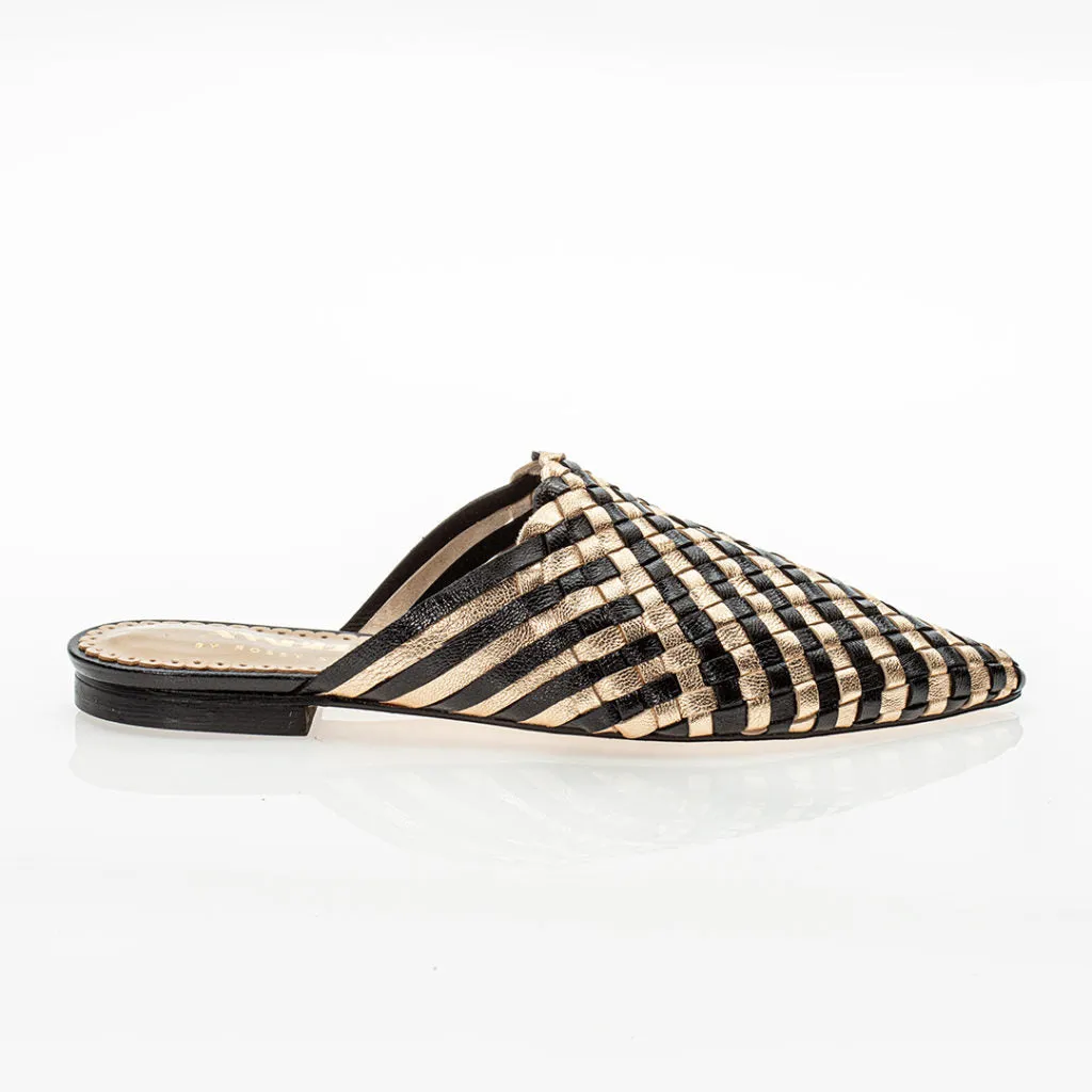 Mustique Mules Black and Gold