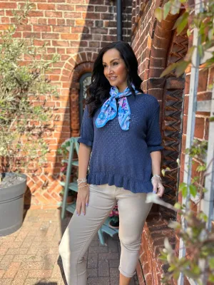Navy Ruffle Trim Knit Top Ivy
