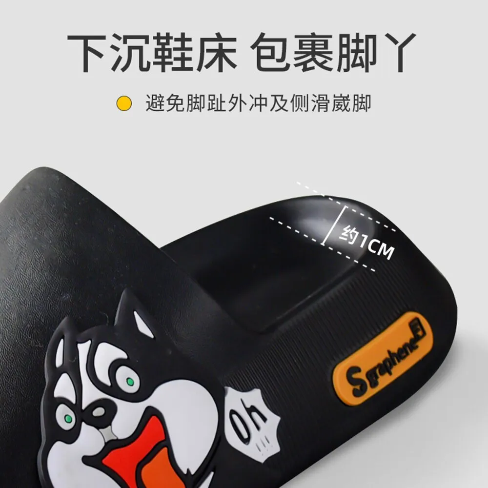 New Summer Slippers Cute Dog Sticker Thick Sole Soft Women Sandals Bathroom Beach Indoor Outdoor Men Slides Cool Shoes cx759
