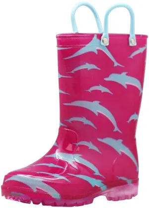 Norty Girls 11-3 Dolphin PVC Lightup Rain Boot 20059L Case