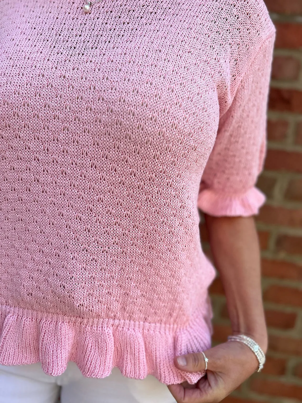 Pink Ruffle Trim Knit Top Ivy