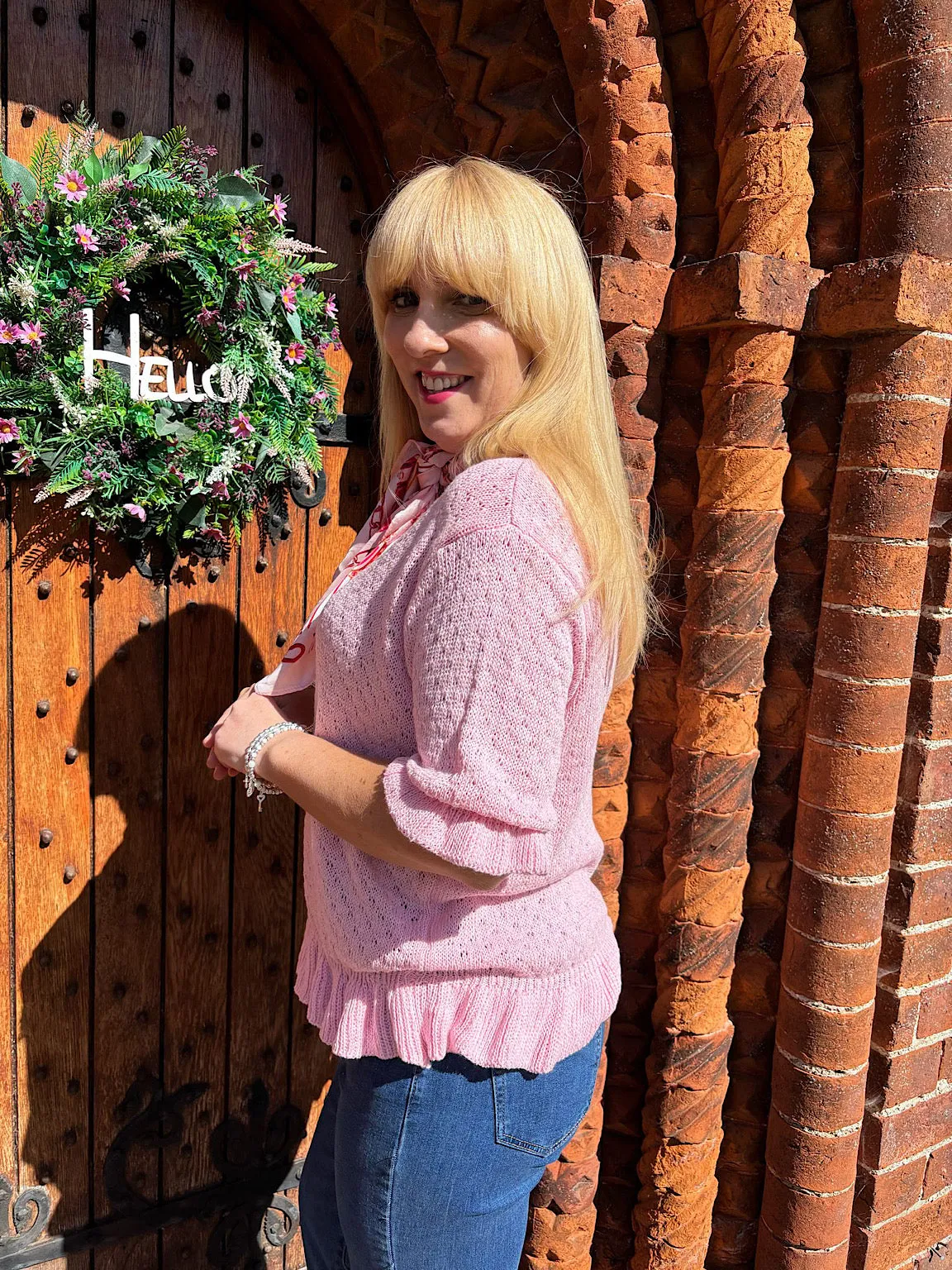 Pink Ruffle Trim Knit Top Ivy
