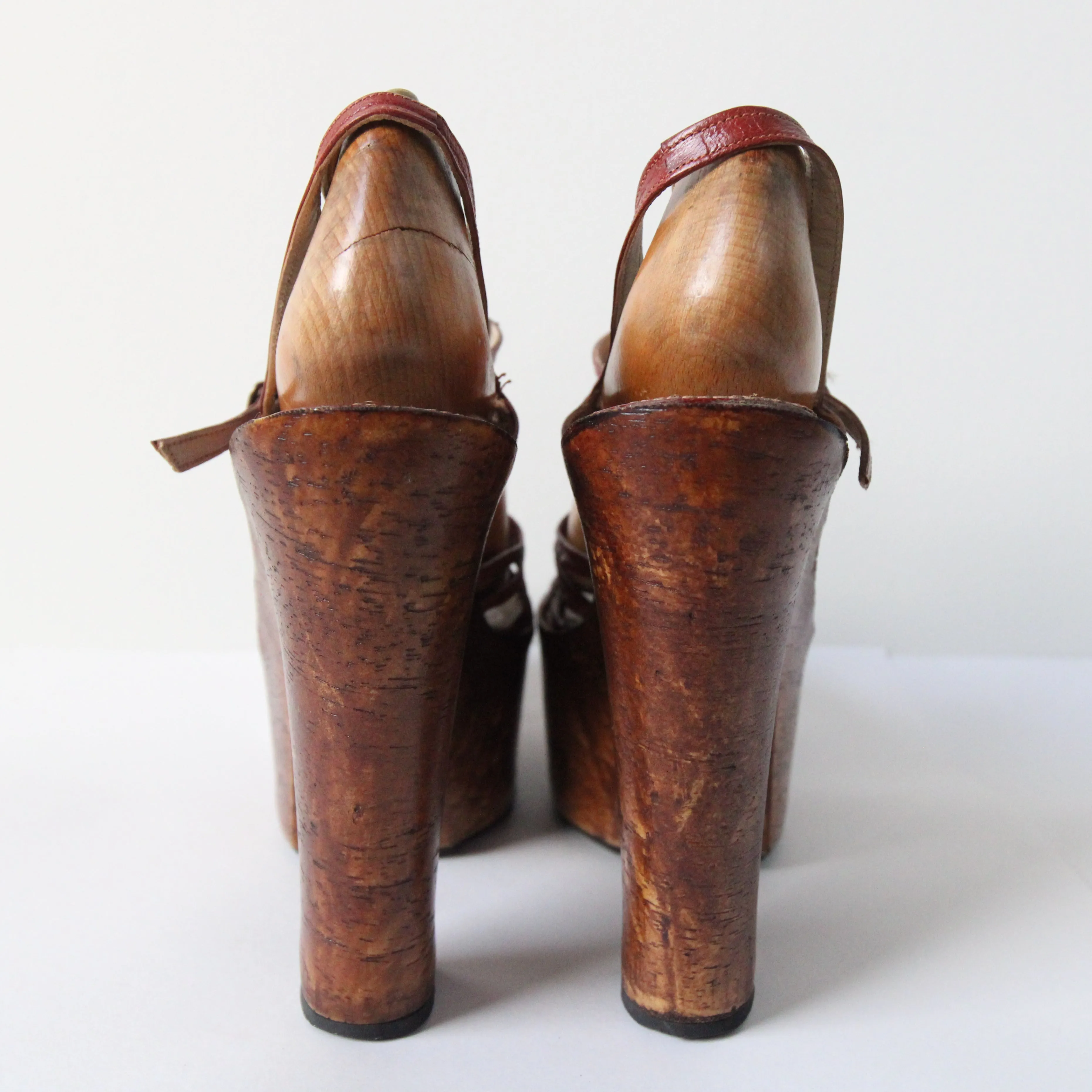 "Parisian Platforms" Vintage 1970's Wooden T Bar French Platforms UK 5.5 EU 38.5 US 7.5