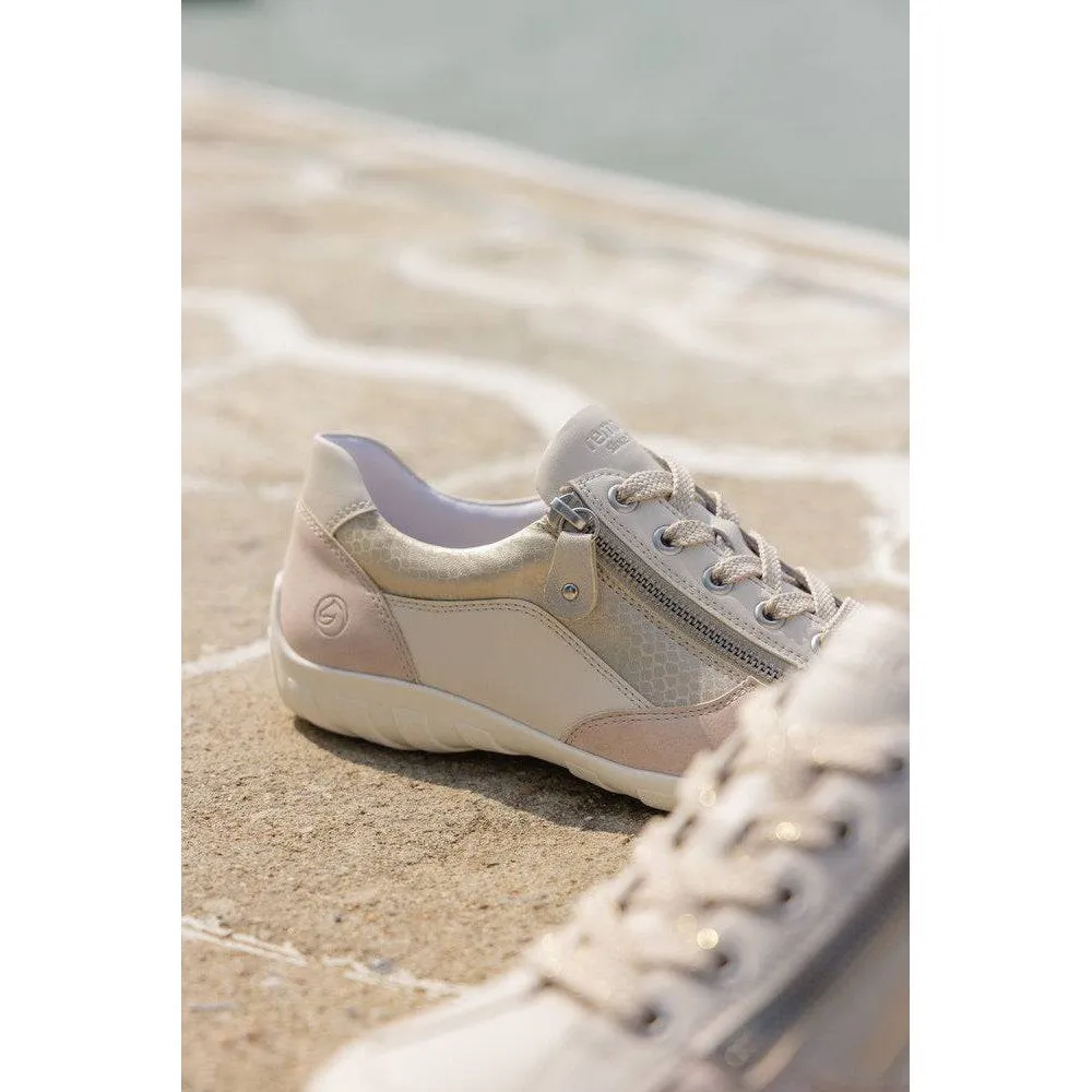 Remonte R3410-60 Ladies Rose & Beige Leather & Textile Zip & Lace Trainers